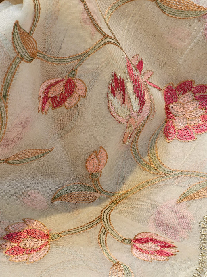 Pure Organza Silk Embroidery work Saree. with cut work border.