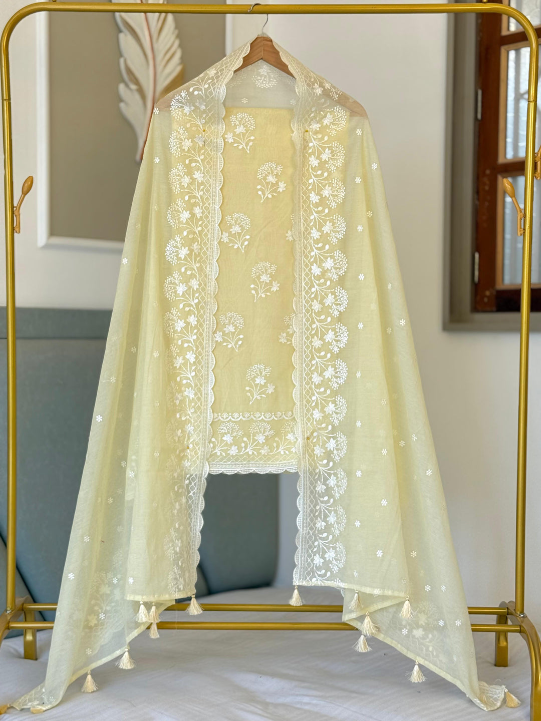 Pure Banarasi Mul Chanderi Silk Unstitched Suit With Embroidery Work