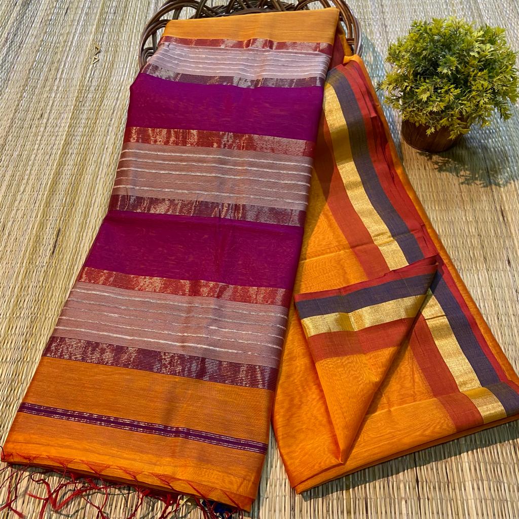 Handloom Maheshwari Silk Saree With Blouse.