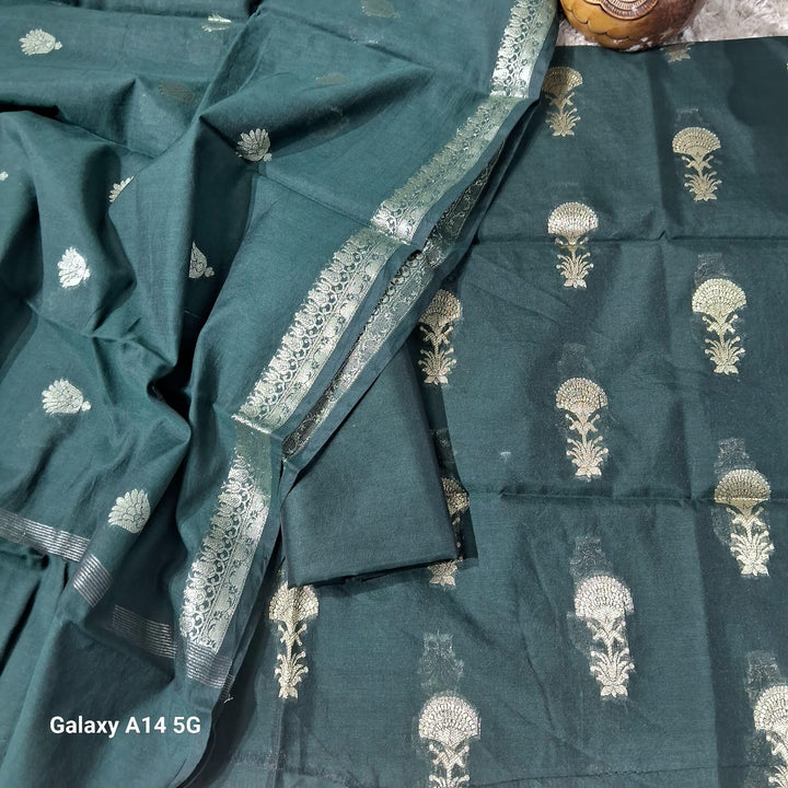 Pure Banarasi chanderi silk zari wark unstiched suit.