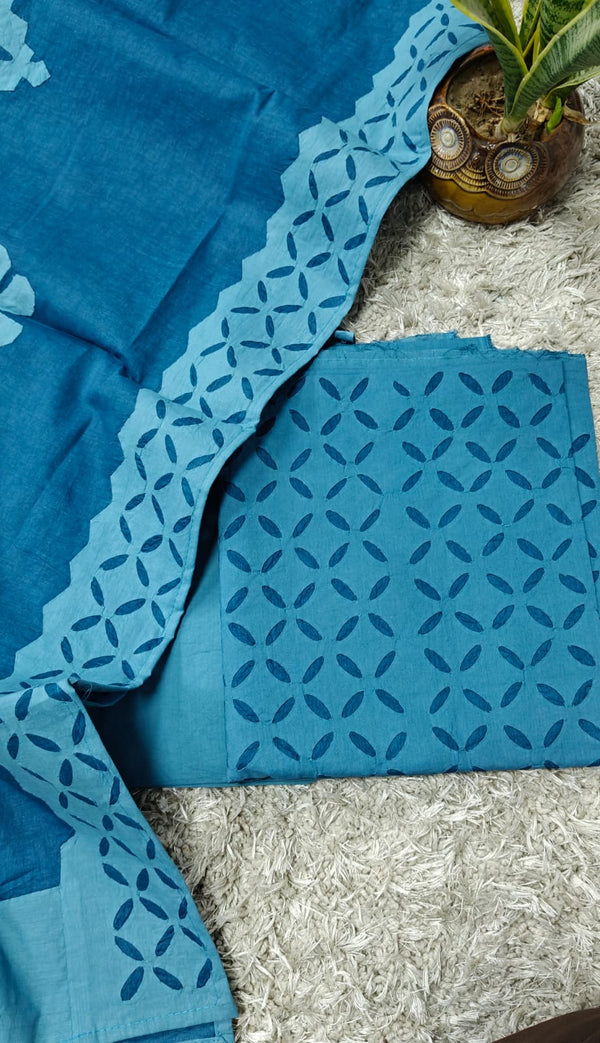 Pure Cotton Applique Work Unstitched Suit With Cotton Applique Work Dupatta.