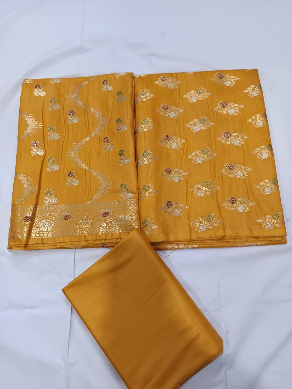 Banarasi  Resham Silk Cotton Zari  Work Unstitched Suit
