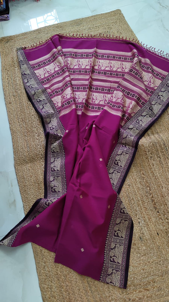 Pure Cotton Baluchuri Saree With Blouse (100count).