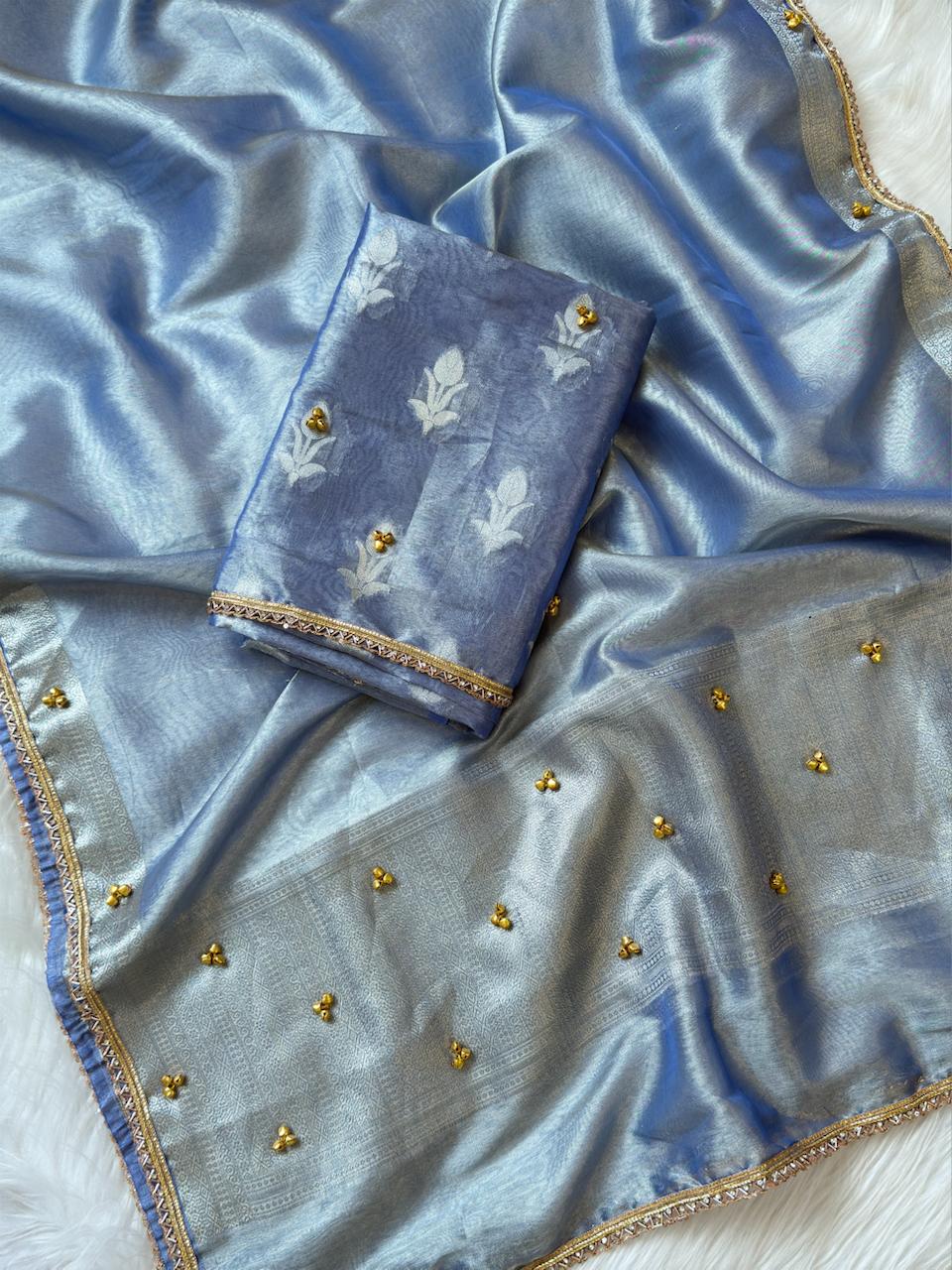 Elegant Tissue Ghungroo Unstitched  Suit