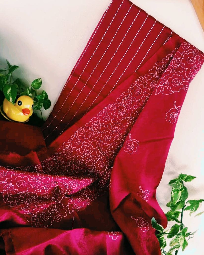 Bhagalpuri Khaddi Cotton Linen Embroidery Unstitched suit.