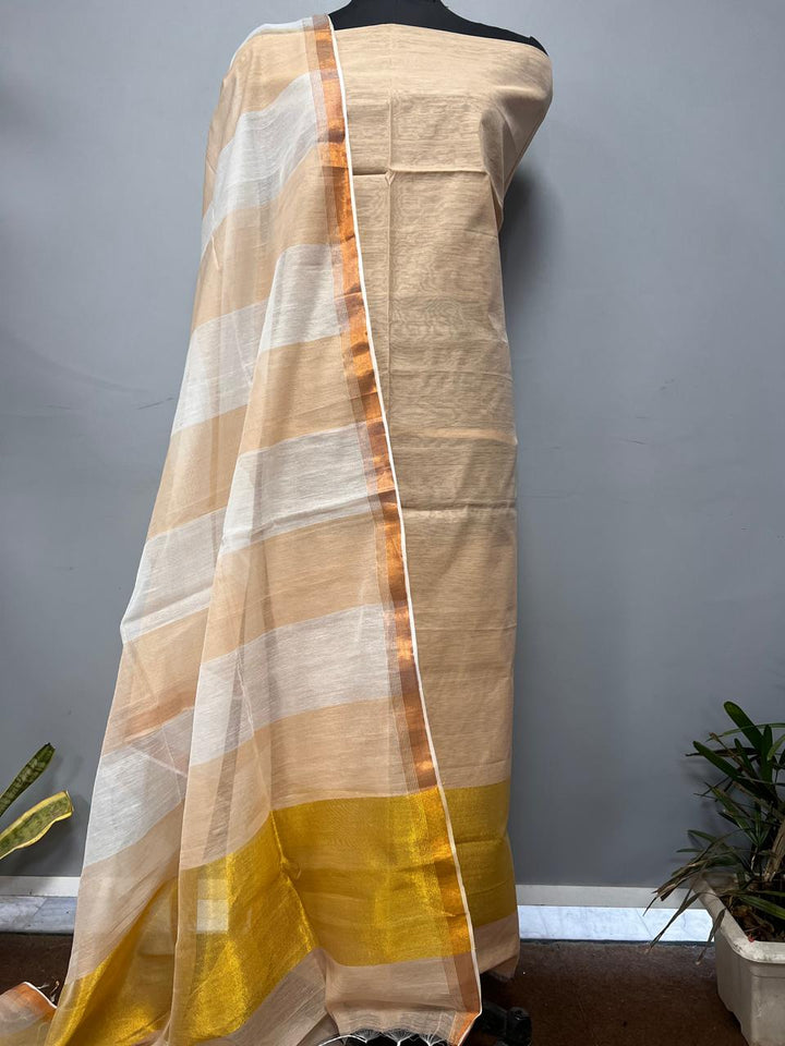 Pure Maheshwari Silk Hand Loom Unstitched Suit.(2pc Set)