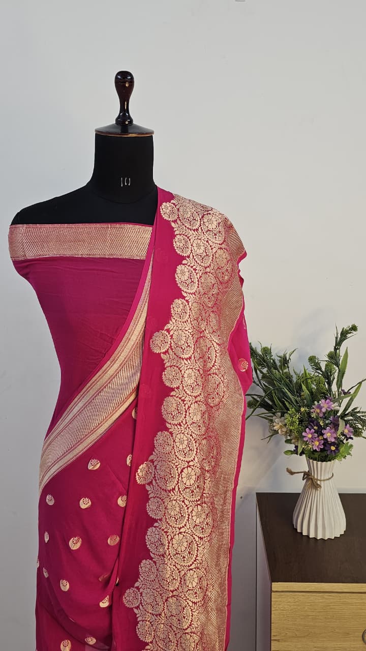 Pure Banarasi Handloom Khaddi Georgette Silk Water Zari Work Saree. | NEW EDITION |