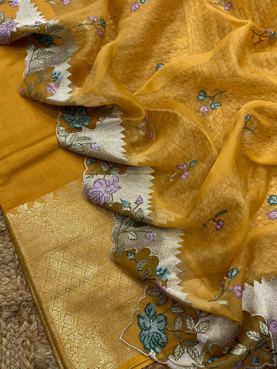 Pure Banarasi Resham Chanderi Silk Unstitched Suit With Organza Dupatta