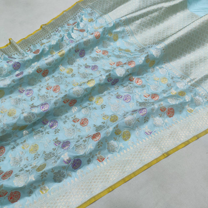 Pure Banarasi Handloom Katan Silk Saree With Beautiful Golden Zari And Meenakari jaal.