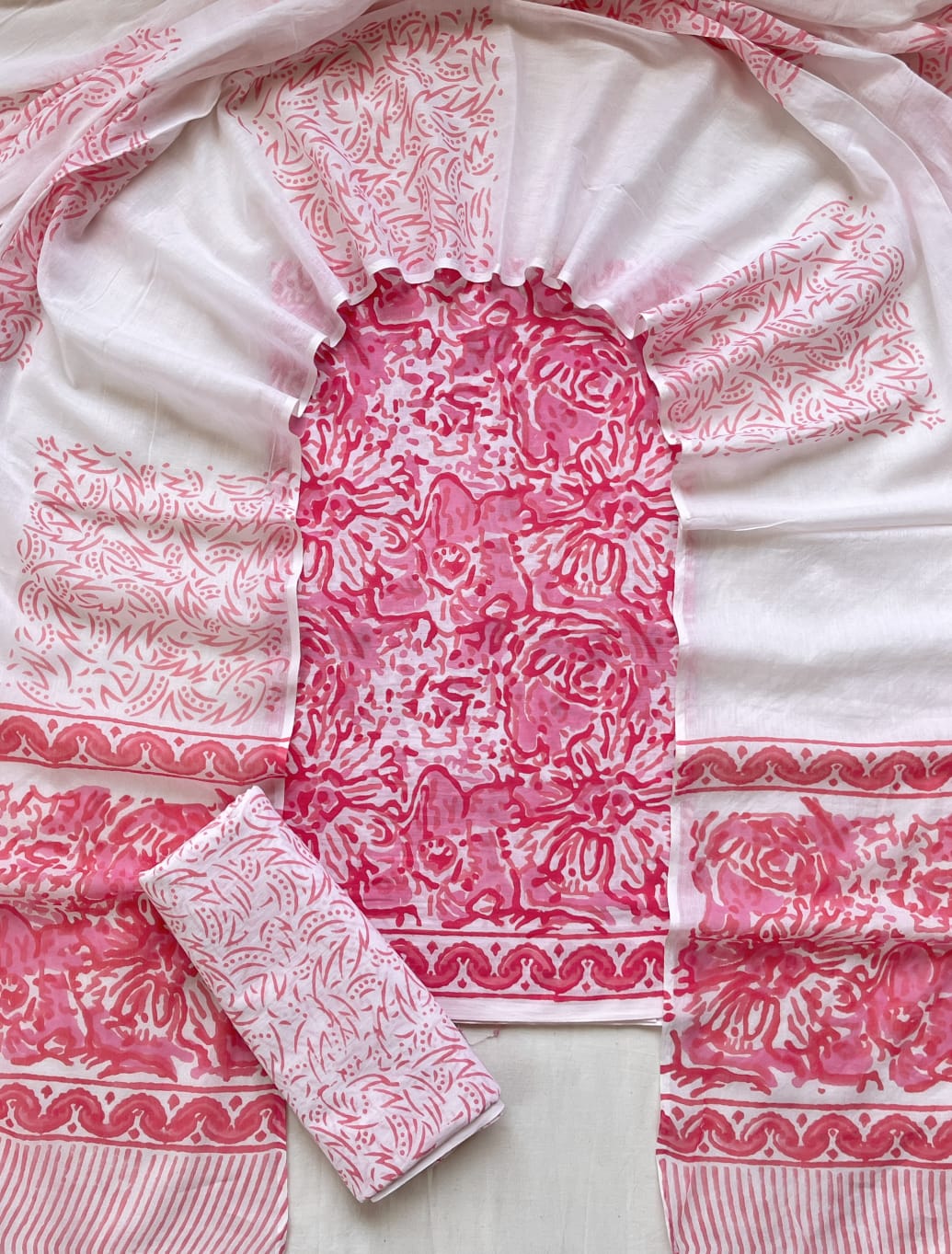 Pure Cotton Hand Block Print Unstitched Suit With Cotton Dupatta