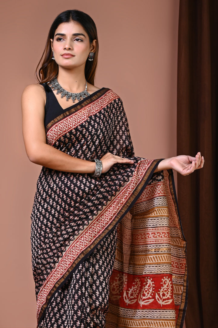 Hand Block Print Pure Chanderi Saree With Blouse