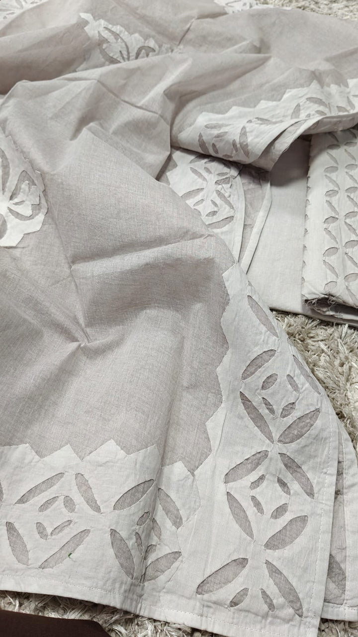 Pure Cotton Applique Work Unstitched Suit With Cotton Applique Work Dupatta.