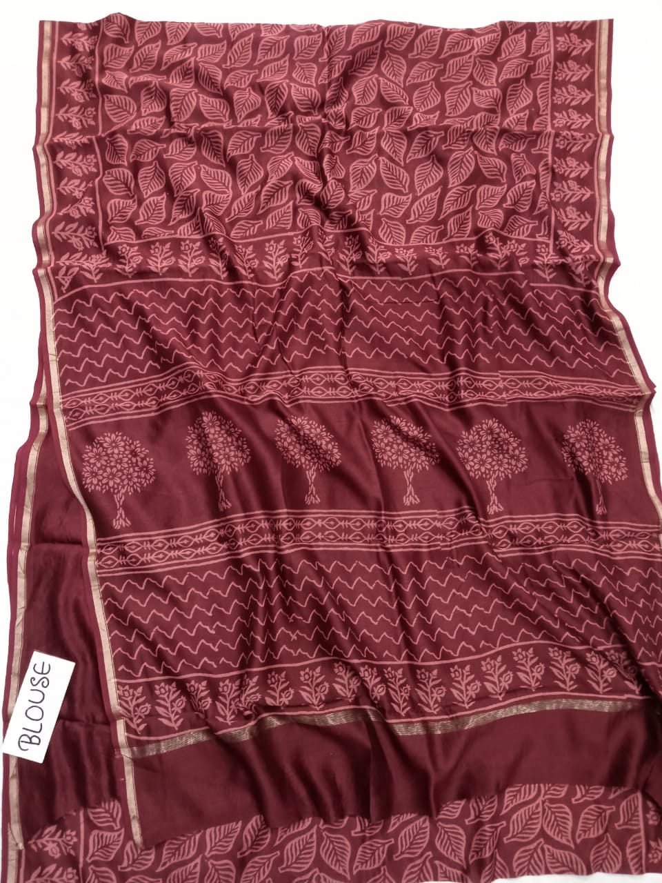 Pure Chanderi Silk Hand Block Print Saree.