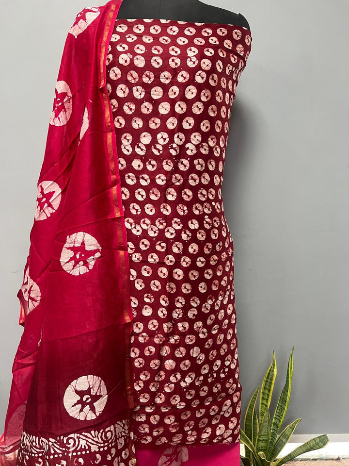 Pure Hand Block Chanderi Silk Unstitchd Suit