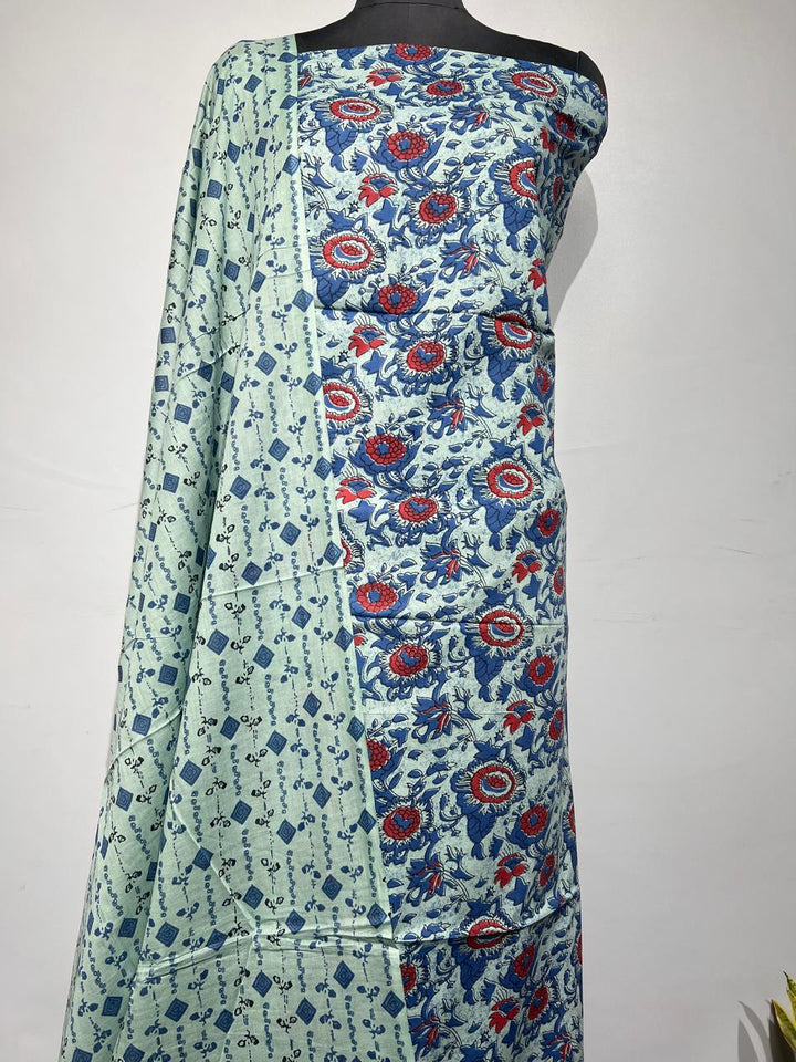 Pure Cotton Hand Block Print Unstitched Suit With Cotton Dupatta