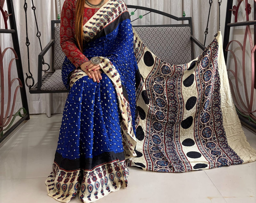 Pure Modal SilK Bandhej Print Saree With Blouse.