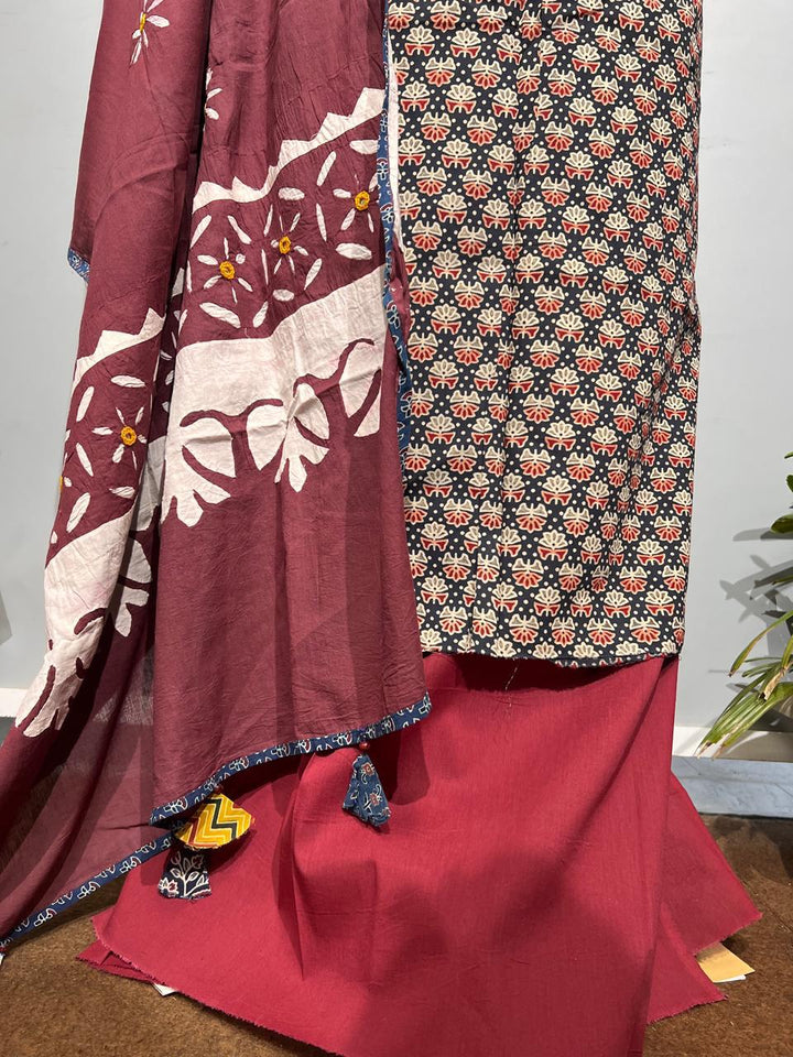 Pure Cotton Azrakh Print Unstitched suit With Dupatta