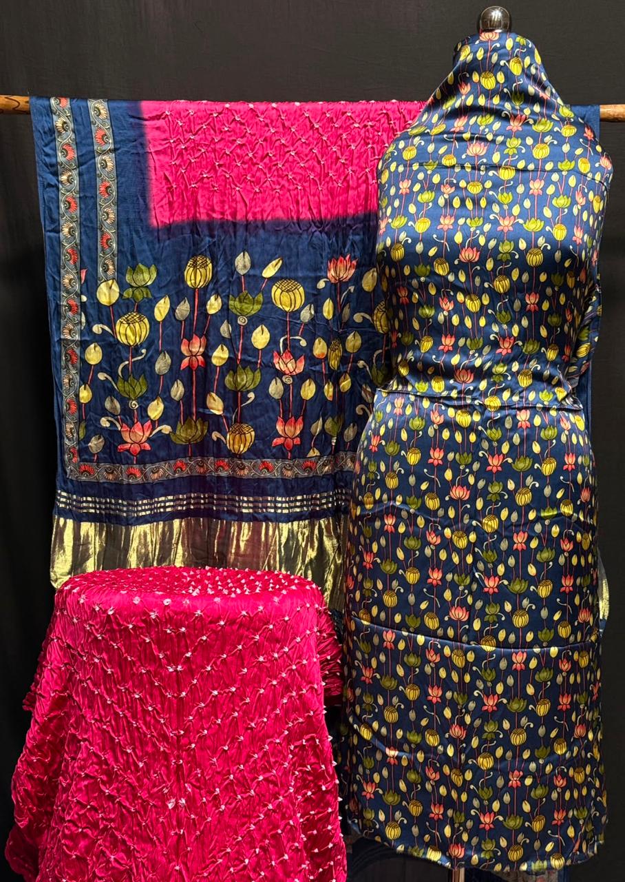 Premium 100% Pure Modal Silk Digital prints kalamkari 3-pc suits