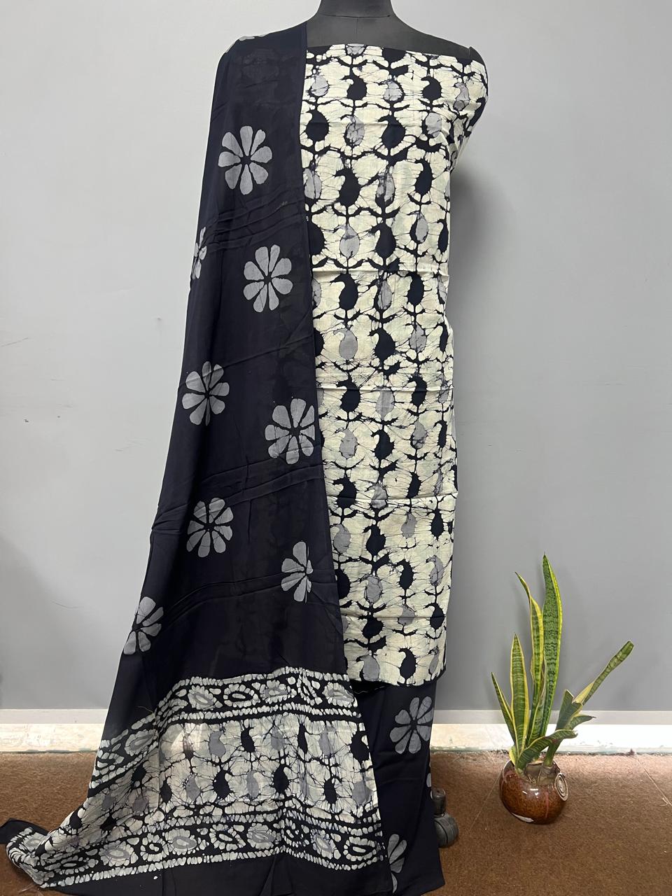 Pure Cotton Hand Block Print Unstitched Suit With Cotton Dupatta