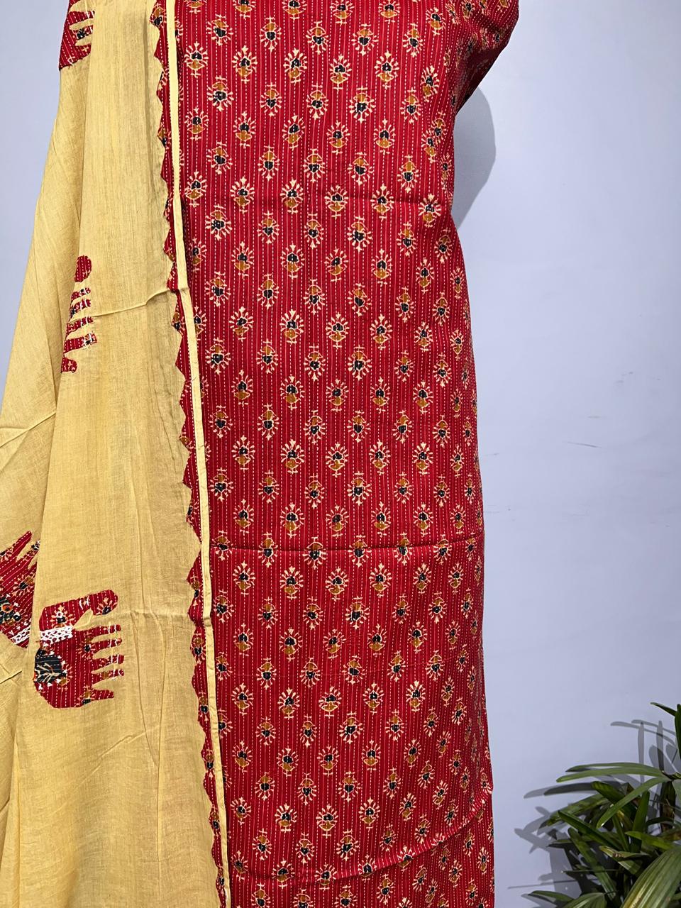 Pure Cotton Azrakh Print Unstitched suit With Dupatta.