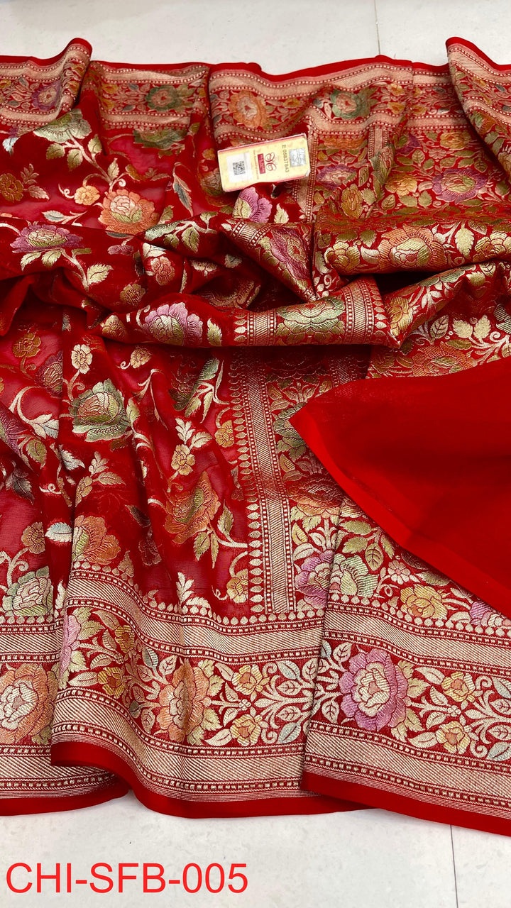 Pure Banarasi Handloom Khaddi Georgette Silk Water Zari Work Saree .| NEW EDITION |