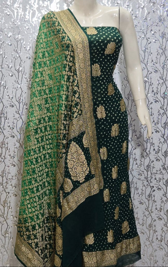 Pure Khaddi Chiffon Neem Zari with Badhni Unstitched Suit With Zari Work.