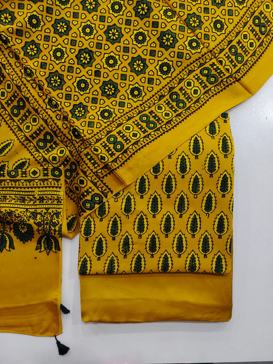 Pure Modal Silk Ajrakh Hand Block  3pc Unstitched Suit