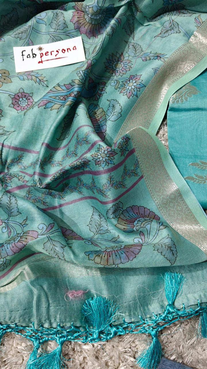 Banarasi Chanderi Silk Zari Work Unstitched Suit With digital print dupatta.