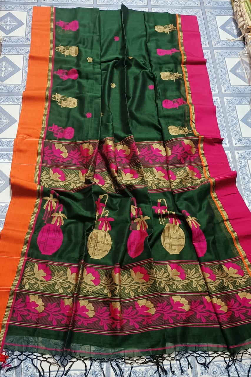 Pure Cotton jamdani Saree With Running Blouse  . ( Length- 6.3 meter