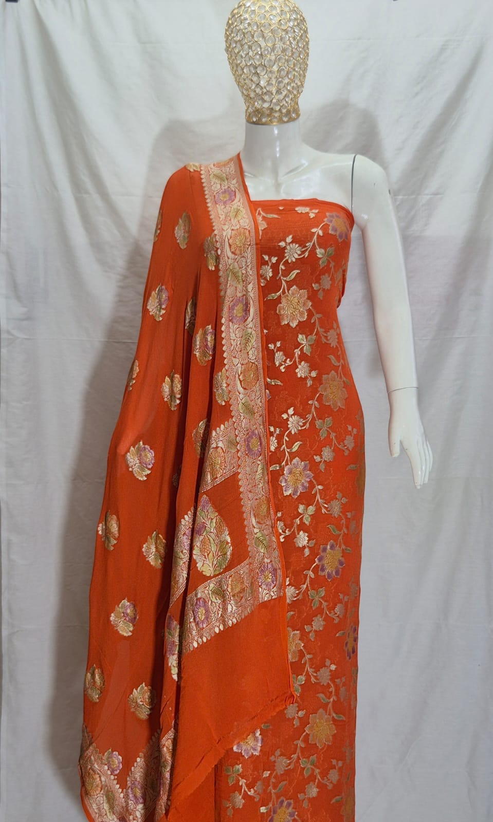 Pure Khhadi Chiffon Georgette Water Zari Work Unstitched Suit With khhadi Georgette Dupatta.