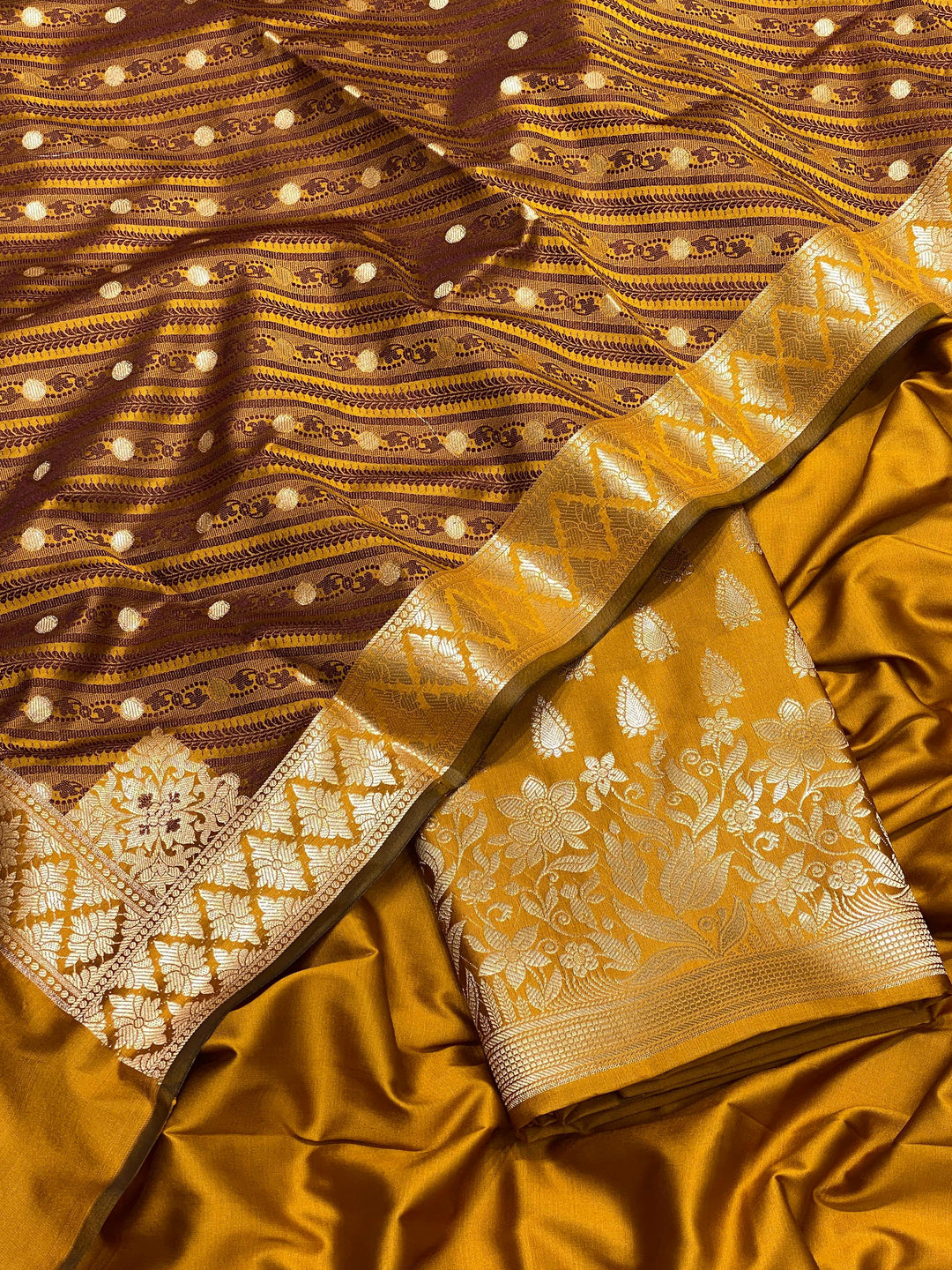 Pure Banarasi Double Zari Weaved Silk Unstitched Suit With Banarasi Silk Dupatta .