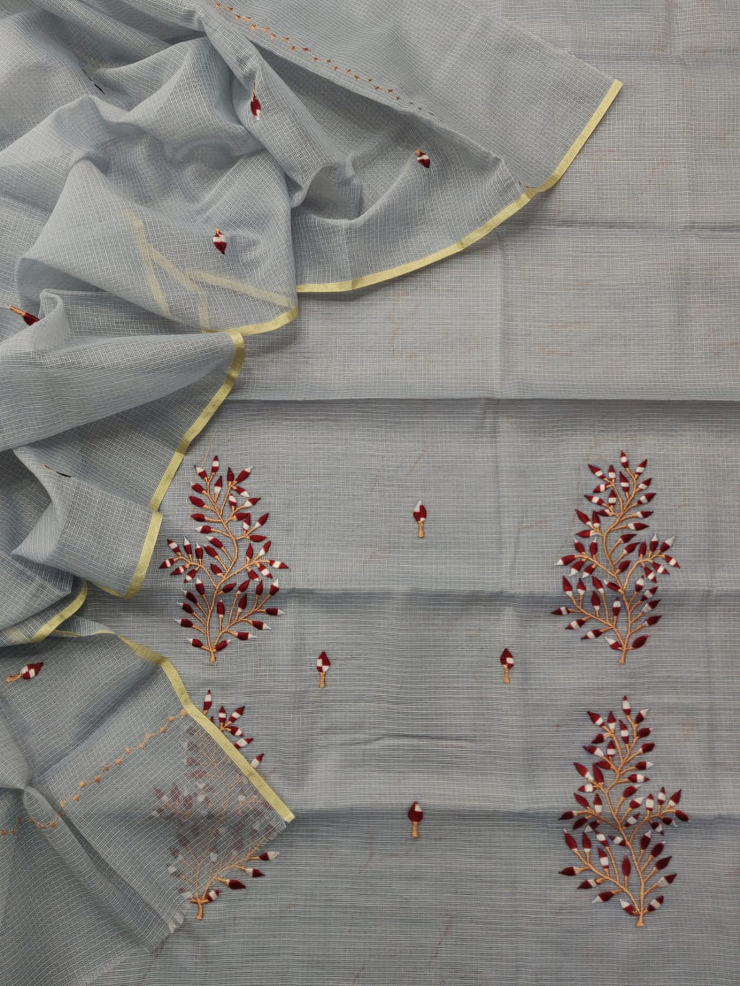 Kota Cotton Unstitched Suit With Embroidery Work