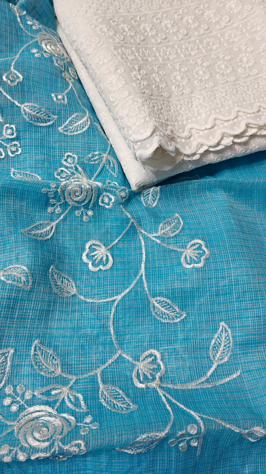 Pure Kota Doriya Resham Work Unstitched Suits With Chikankari Bottom