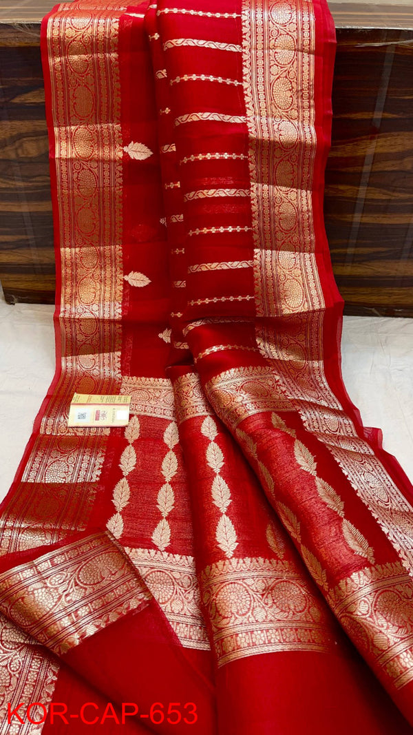 Pure Banarasi Kora Organza Zari Work Saree With Silk Mark Certificate ( Length- 6.3 Meter )
