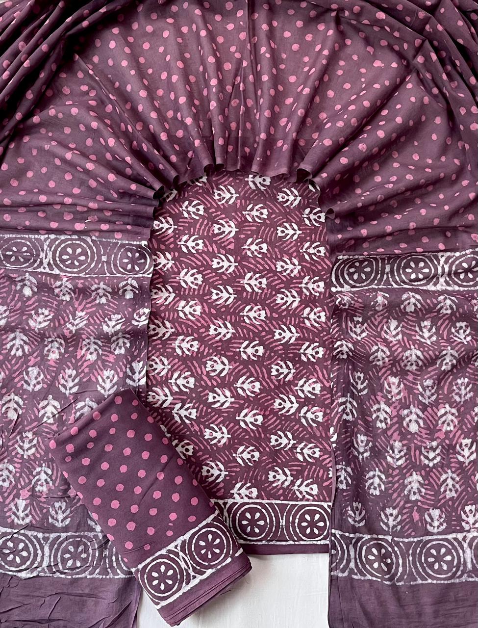 Pure Cotton Hand Block Print Unstitched Suit With Cotton Dupatta