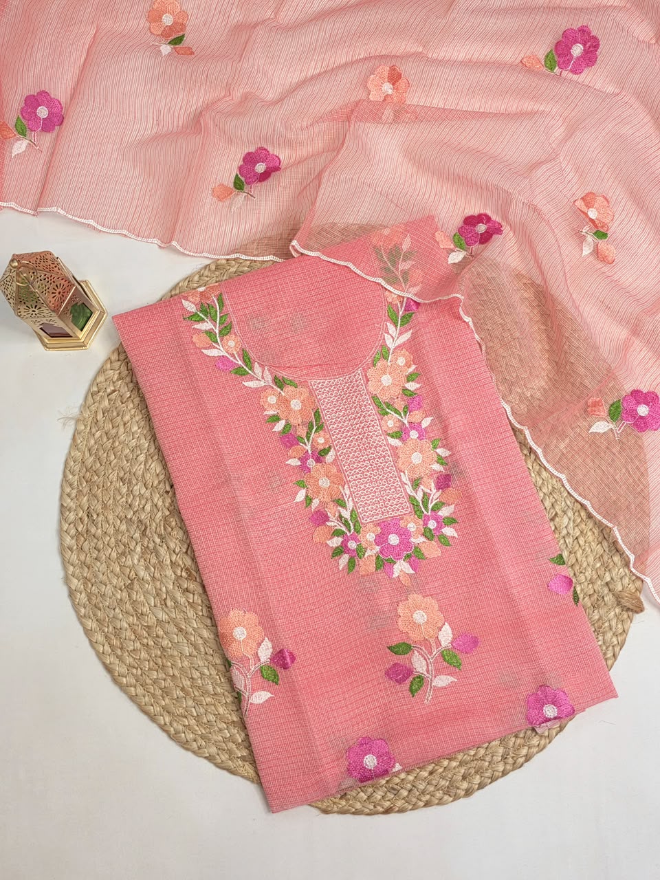 Exclusive Pure Kota Cotton Unstitched Suit With Embroidery Work