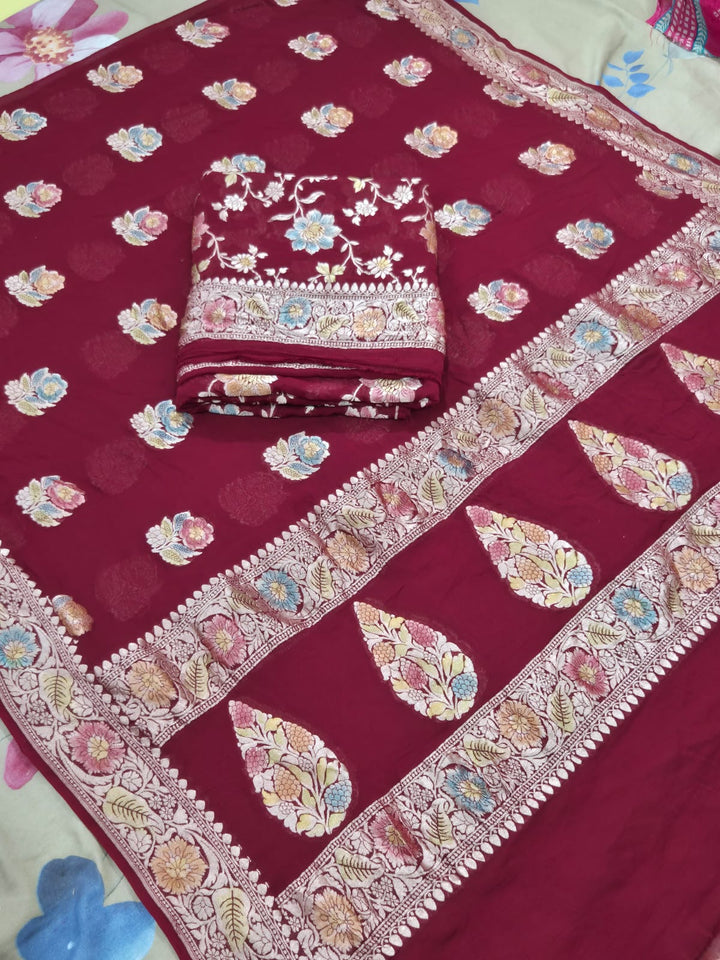 Pure Khaddi Chiffon Unstitched Suit With Water Zari Work.