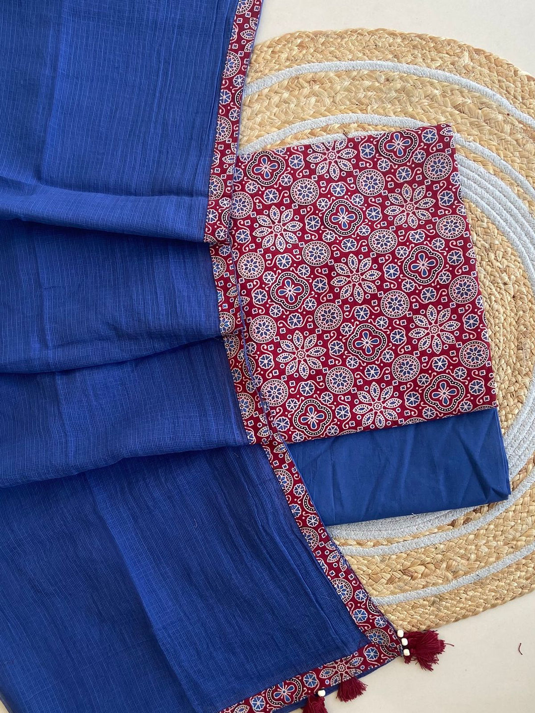 Pure Cotton Azrakh Print Unstitched Suit With  cotton Duppatta