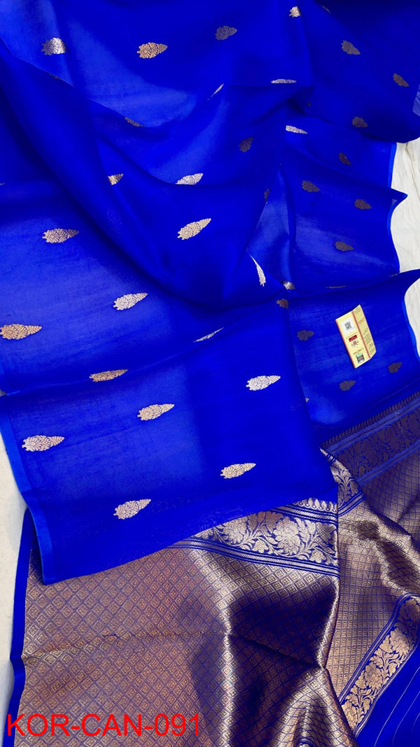 Pure Banarasi Kora Organza Zari Work Saree With Silk Mark Certificate ( Length- 6.3 Meter )