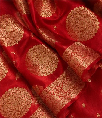 Pure Banarasi Chanderi Silk Suit in Red Color