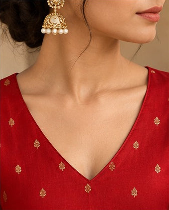 Pure Banarasi Chanderi Silk Suit in Red Color