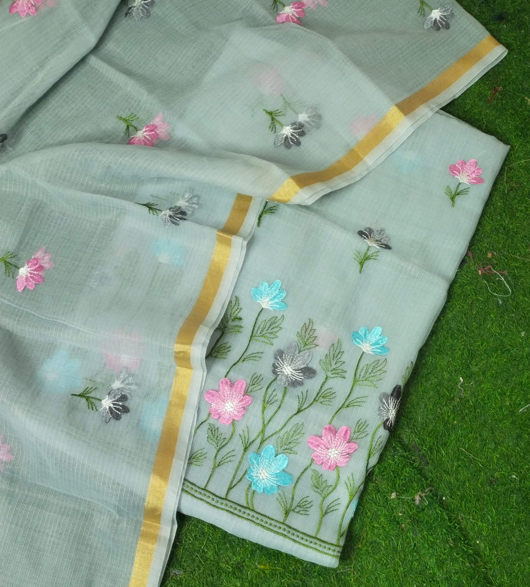 Exclusive Pure Kota Cotton Unstitched Suit With Embroidery Work