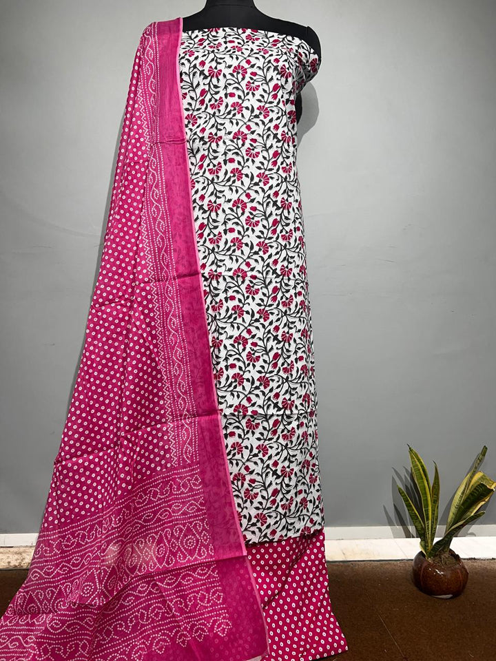 Pure Cotton Hand Block Print Unstitched Suit With Cotton Dupatta