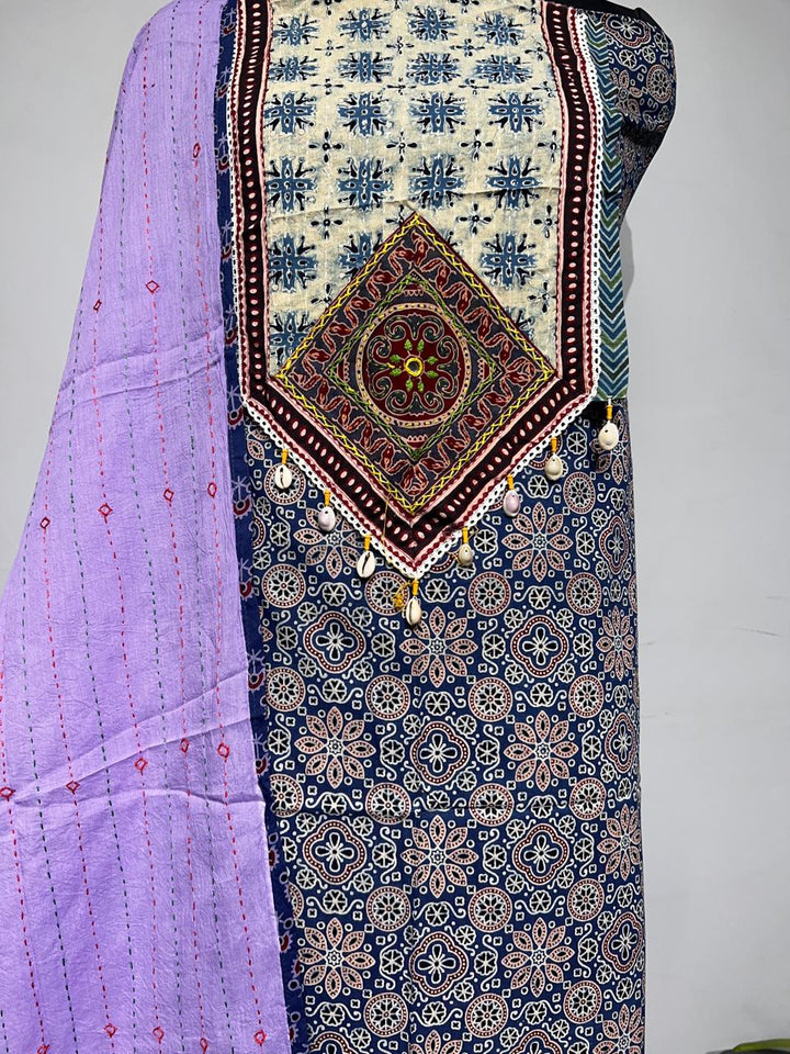 Pure Cotton Azrakh Print Unstitched suit With Dupatta.