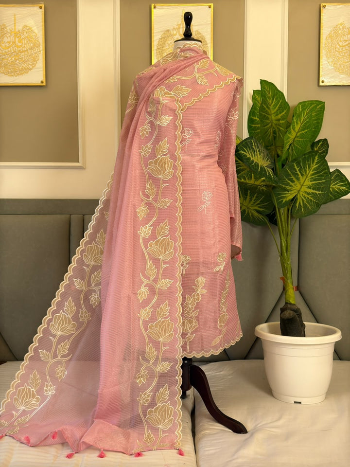 Tissue Applique Embroidery Work Unstitched Suit