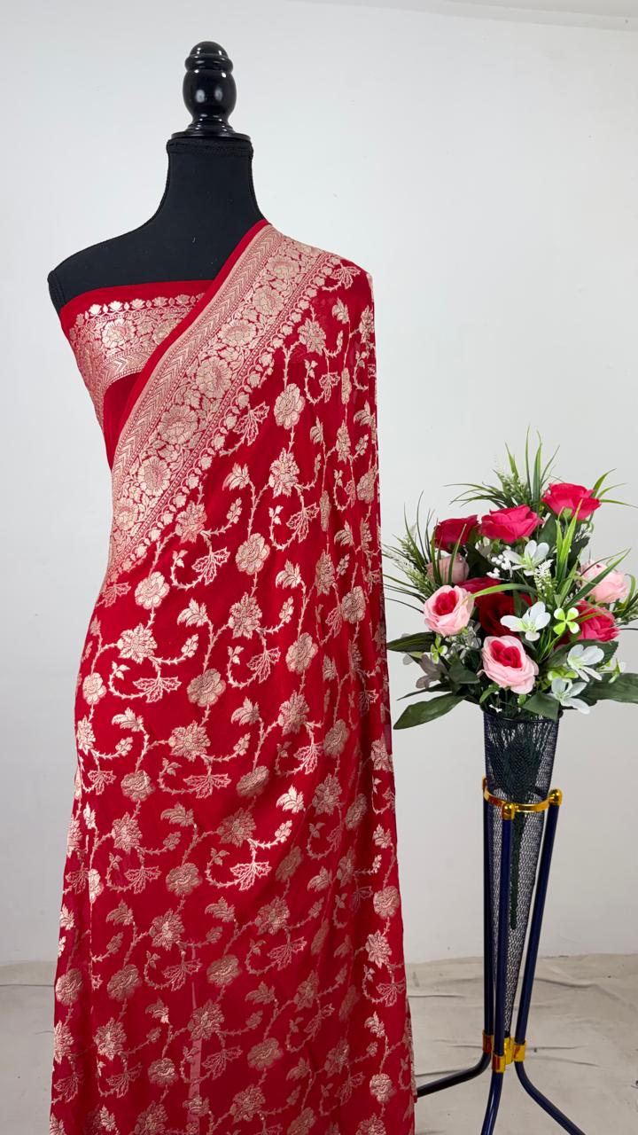 Pure Banarasi Handloom Khaddi Georgette Silk Water Zari Work Saree. | NEW EDITION |
