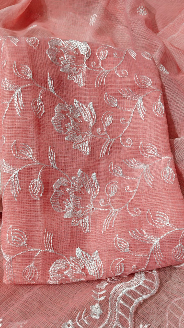 Pure Kota Doriya Resham Work Unstitched Suits With Chikankari Bottom .