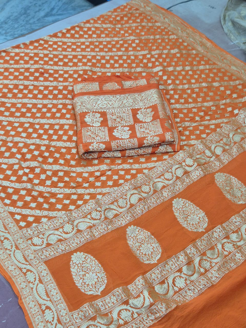 Pure Khaddi Chiffon Unstitched Suit With Zari Work.