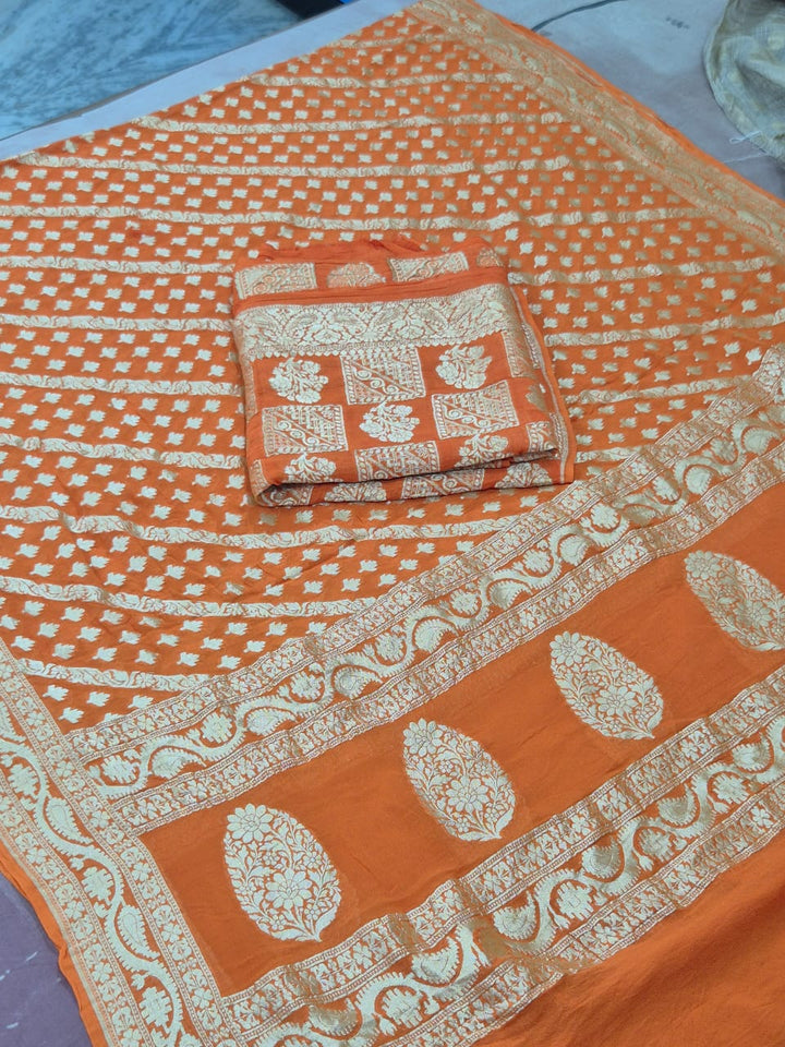 Pure Khaddi Chiffon Unstitched Suit With Zari Work.