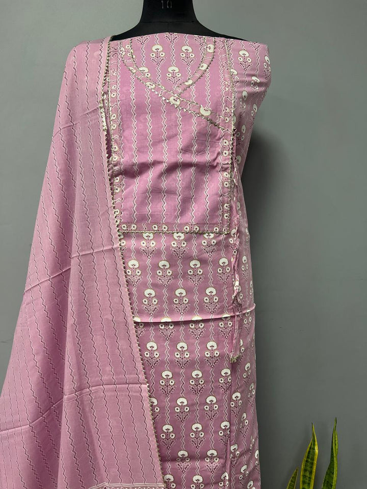 Pure Cotton Hand Block Gotta patti Work unstitched suit